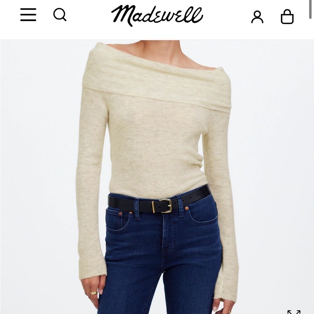 White Madewell Sweater (Alpaca Blend, Off-Shoulder)